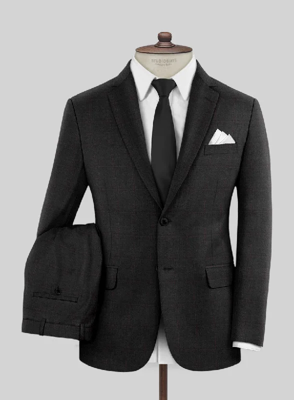 Street Pants Reda Cashmere Dark Gray Windowpane Wool Suit