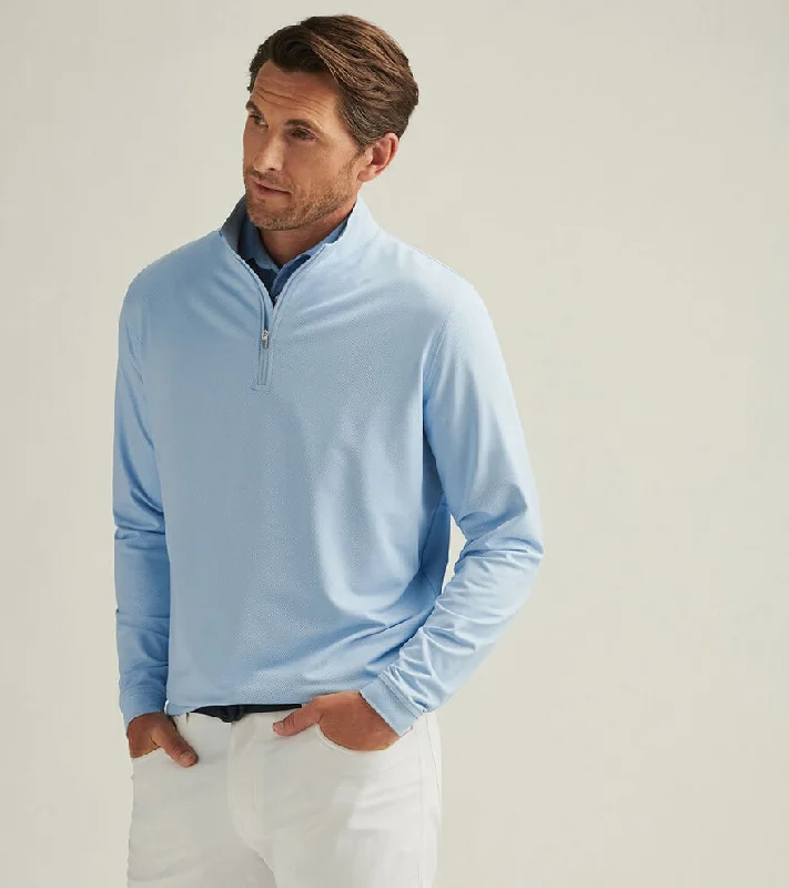 Comfortable Wearables Peter Millar Men's Perth Birdseye Performance 1/4 Zip Pullover Sweater - Pale Blue Comfortable Wearables Peter Millar Men's Perth Birdseye Performance 1/4 Zip Pullover Sweater - Pale Blue
