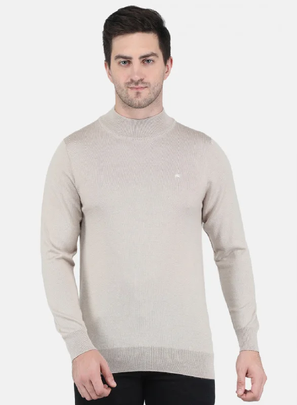 Sporty Trends Men Beige Solid Pullover