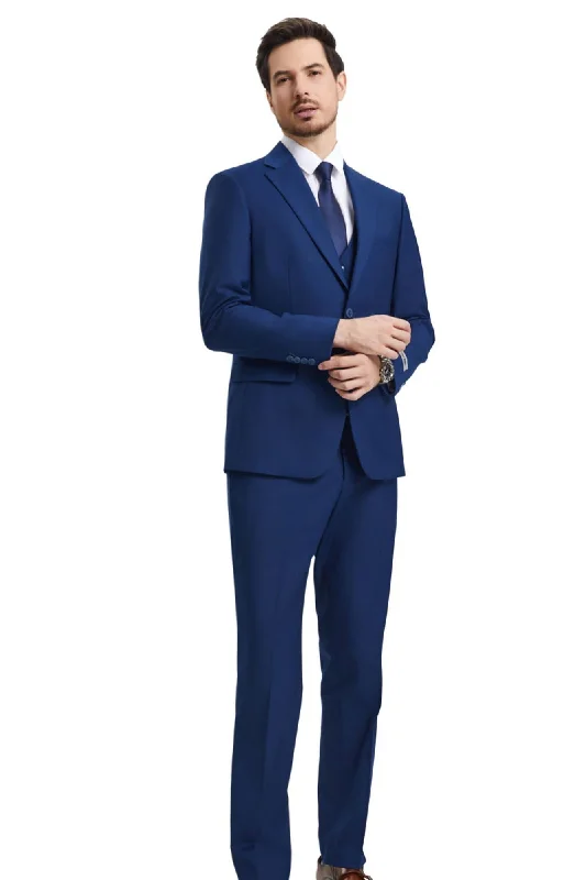 Casual Footwear Velourville Collection: Men's 3 Piece Solid Hybrid Fit Suit In Indigo