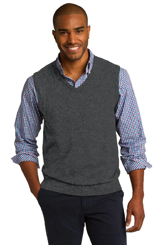 Urban Wear Port Authority Mens V-Neck Sweater Vest - Heather Charcoal Grey - Closeout