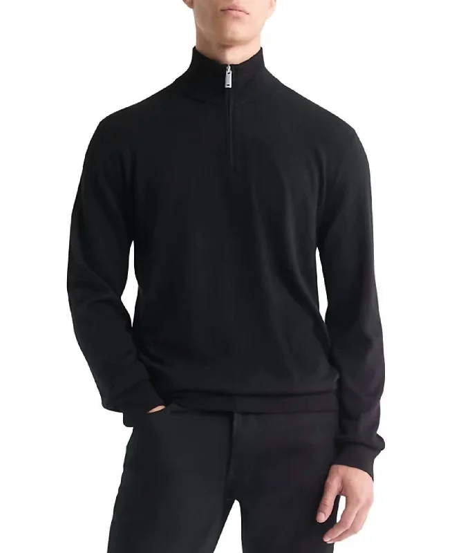 Functional Wear Fine Merino Wool Blend Quarter Zip Sweater In Black