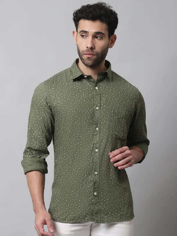 Lightweight T-shirts Men's Olive Green Casual Floral Print Full Sleeve Shirt