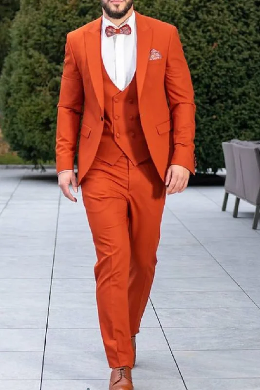 Comfortable Knitwear Mens 3 Piece Formal Wedding Suit Elegant Slim Fit Suit Prom Wear Orange Suit Stylish Bespoke Suit for Him Comfortable Knitwear Mens 3 Piece Formal Wedding Suit Elegant Slim Fit Suit Prom Wear Orange Suit Stylish Bespoke Suit for Him