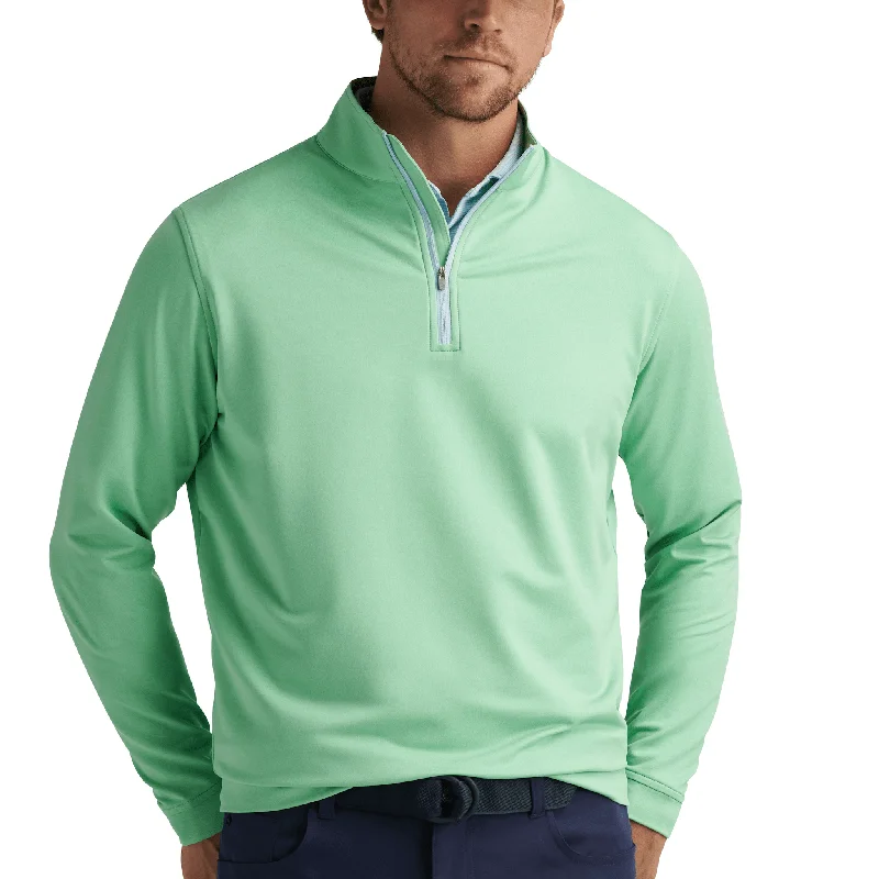 Simple Comfort Peter Millar Men's Perth Mélange Performance 1/4 Zip Pullover Sweater - Pear Tart Simple Comfort Peter Millar Men's Perth Mélange Performance 1/4 Zip Pullover Sweater - Pear Tart