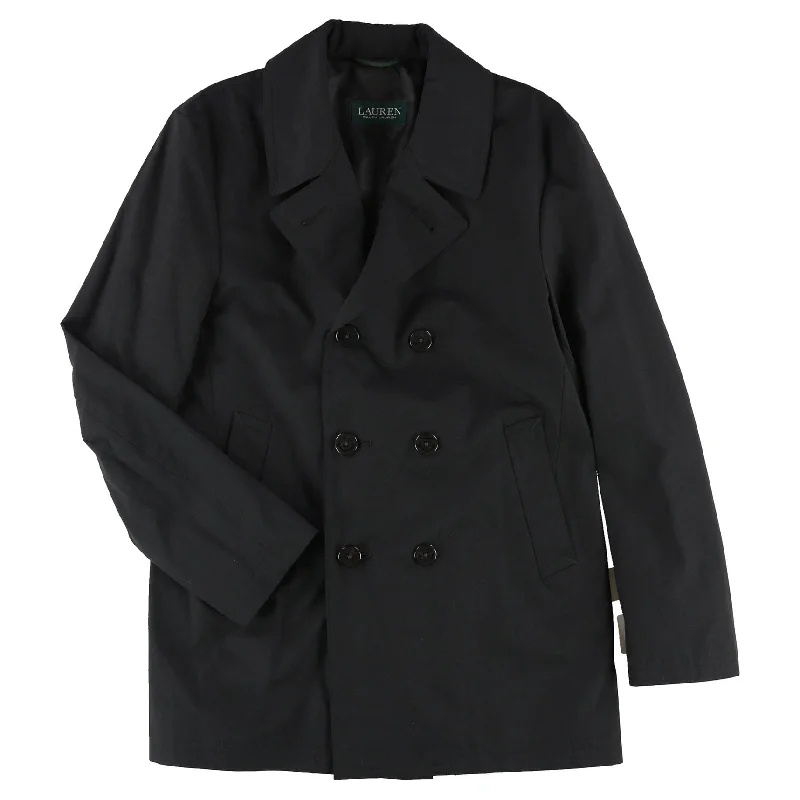 Sport Chic Ralph Lauren Mens Double-Breas Raincoat, Black, 36 Regular