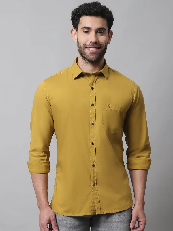 Smart Outfits Men's Mustard Casual Plain Stretch Full Sleeve Shirt