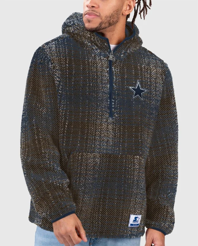 Weekend Wear Men's Dallas Cowboys Gus Plaid Sherpa Starter Pullover Jacket In Navy