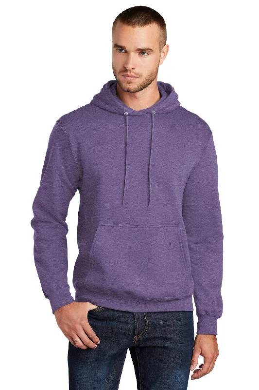 Easy Fit Port & Company Mens Core Pill Resistant Fleece Hooded Sweatshirt Hoodie w/ Pouch Pocket - Heather Purple