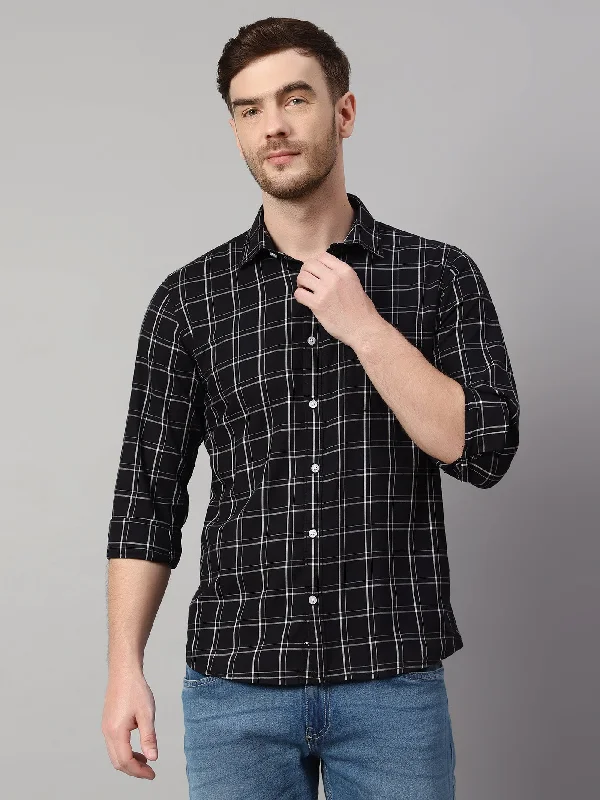 Basic Fashion Men's Black Casual Medium Checks Full Sleeve Shirt