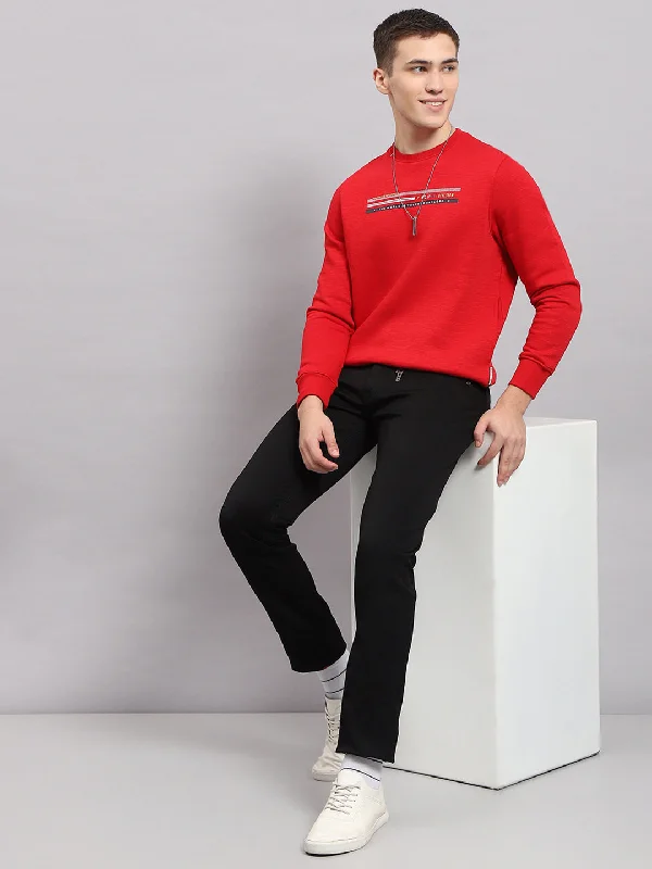 Practical Looks Men Red Printed Round Neck Full Sleeve Sweatshirt