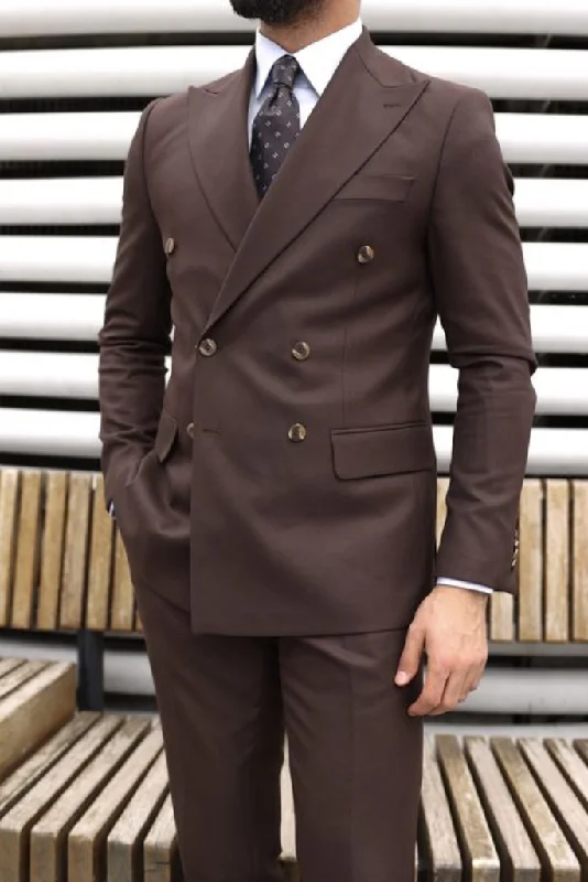 Flexible Styles Men's Dark Brown Two Piece Suit Slim Fit Suit Formal Wedding Suit Double Breasted Suit Party Event Suit Bespoke Tailoring Flexible Styles Men's Dark Brown Two Piece Suit Slim Fit Suit Formal Wedding Suit Double Breasted Suit Party Event Suit Bespoke Tailoring