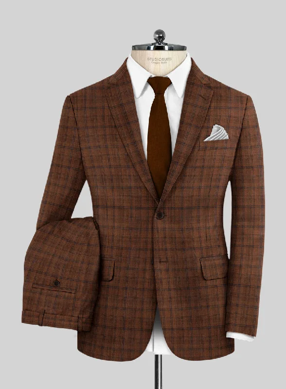 Premium Fit Reda Carrot Brown Checks Wool Suit