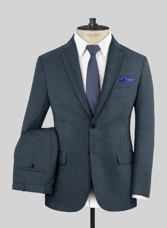 Relaxed Denim Lanificio Zegna Trofeo Malno Regal Blue Checks Wool Suit
