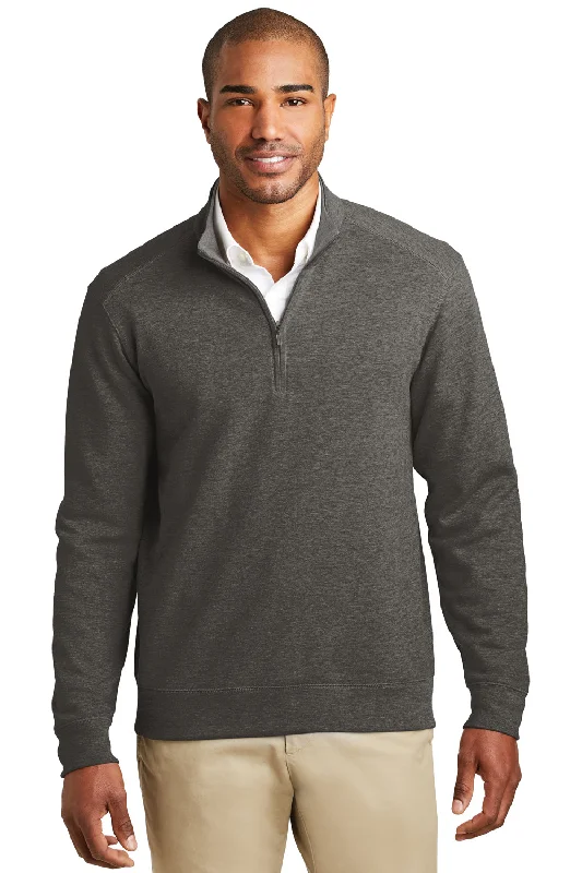 Basic Fashion Port Authority Mens 1/4 Zip Long Sleeve Sweater - Heather Charcoal Grey Basic Fashion Port Authority Mens 1/4 Zip Long Sleeve Sweater - Heather Charcoal Grey
