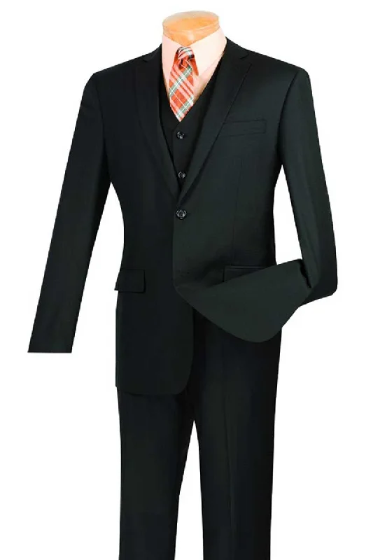 Stylish Jeans Slim Fit Suit 3 Piece 2 Button in Black