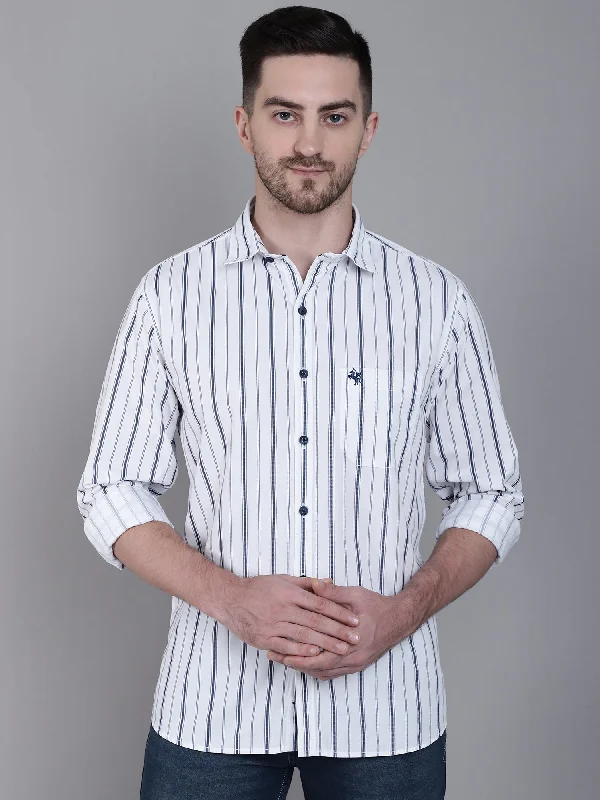 Relaxed Looks Men's White Casual Narrow Stripe Full Sleeve Shirt