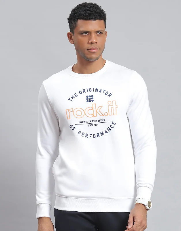 Relaxed Looks Men White Solid Round Neck Full Sleeve Sweatshirt