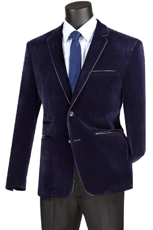 Trendy Accessories Navy velvet Slim Fit  Blazer