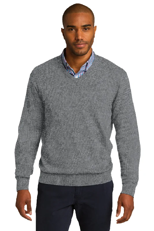 Street Fashion Port Authority Mens Long Sleeve V-Neck Sweater - Heather Medium Grey - Closeout Street Fashion Port Authority Mens Long Sleeve V-Neck Sweater - Heather Medium Grey - Closeout