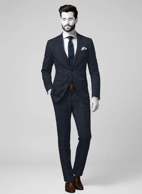 Premium Outerwear Napolean Canzo Glen Dark Blue Wool Suit