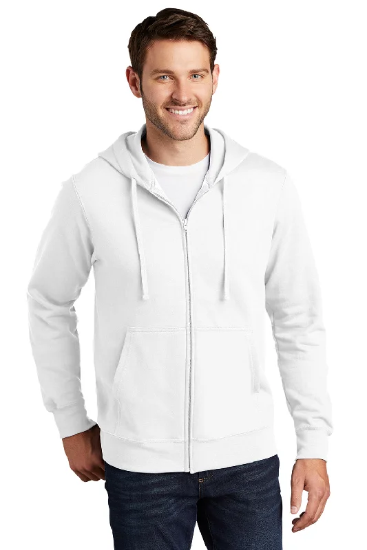 Classic Jackets Port & Company Mens Fan Favorite Fleece Full Zip Hooded Sweatshirt Hoodie w/ Pockets - White Classic Jackets Port & Company Mens Fan Favorite Fleece Full Zip Hooded Sweatshirt Hoodie w/ Pockets - White
