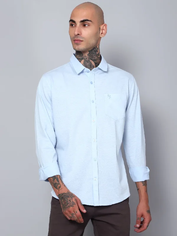 Smart Looks Men's Light Blue Casual Knit Jersey Full Sleeve Shirt