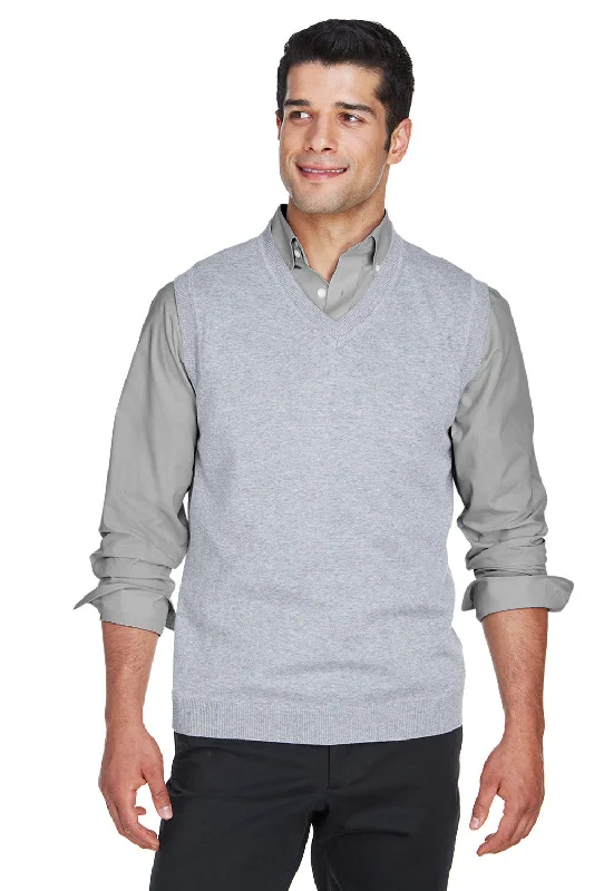 Sporty Essentials Devon & Jones Mens Wrinkle Resistant V-Neck Sweater Vest - Heather Grey - Closeout