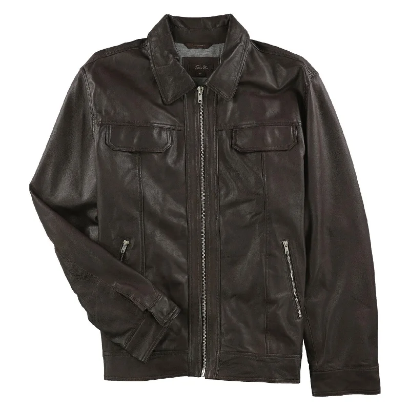 Cool Casuals Tasso Elba Mens Leather Motorcycle Jacket, Brown, XX-Large