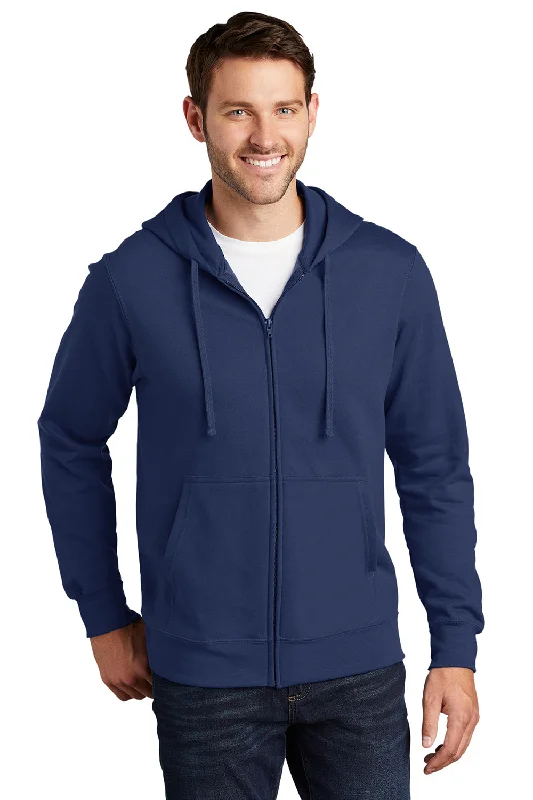 Premium Fit Port & Company Mens Fan Favorite Fleece Full Zip Hooded Sweatshirt Hoodie w/ Pockets - Team Navy Blue Premium Fit Port & Company Mens Fan Favorite Fleece Full Zip Hooded Sweatshirt Hoodie w/ Pockets - Team Navy Blue