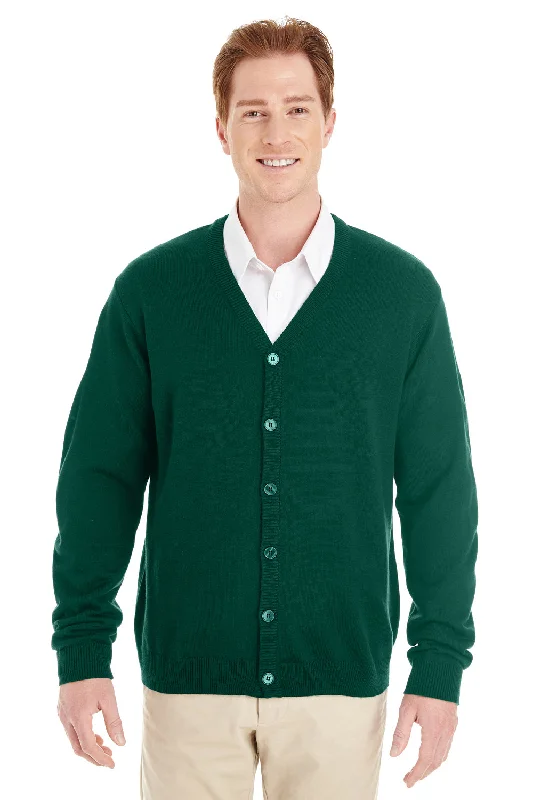 Everyday Apparel Harriton Mens Pilbloc Pill Resistant Button Down Long Sleeve Cardigan Sweater - Hunter Green