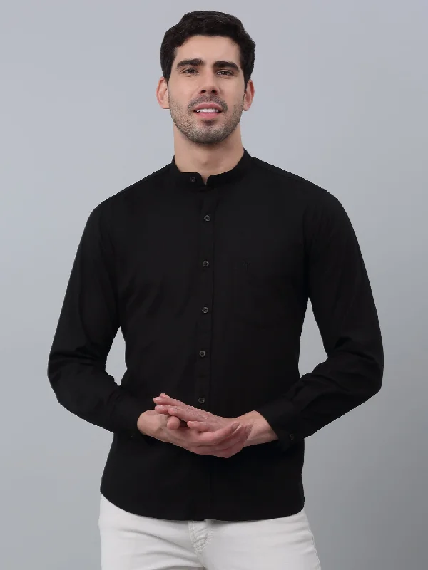 Comfortable Wearables Men's Black Casual Plain Full Sleeve Shirt