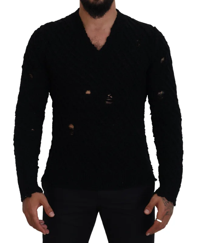 All-Weather Wear Dolce & Gabbana Elegant  Wool-Blend V-Neck Men's Sweater