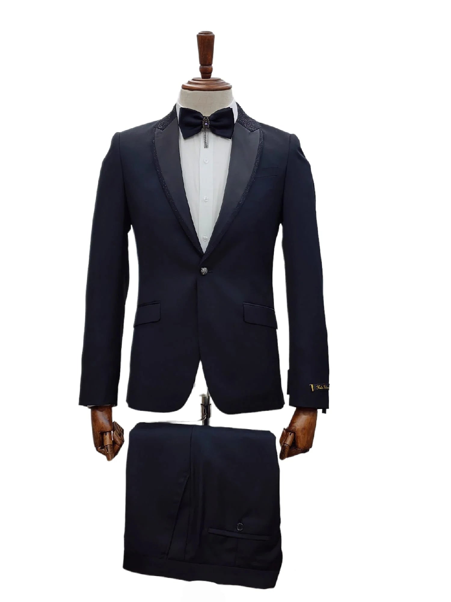 Sporty Essentials 1 Button Slim Fit Suit Satin Lapel with Glitter CR1-1230 Black