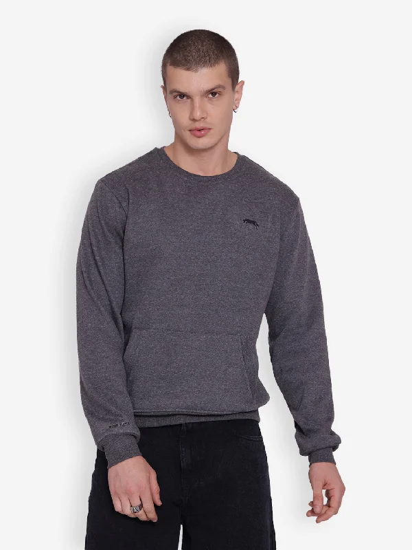 Casual Knitwear JUMP USA Men's Solid Dark Grey Pullover Sweatshirt
