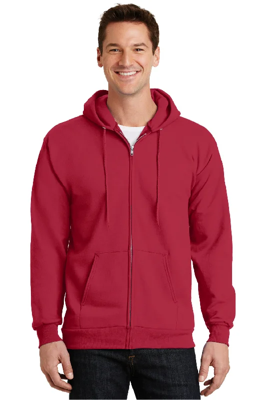 Functional Tops Port & Company Mens Essential Pill Resistant Fleece Full Zip Hooded Sweatshirt Hoodie w/ Pockets - Red Functional Tops Port & Company Mens Essential Pill Resistant Fleece Full Zip Hooded Sweatshirt Hoodie w/ Pockets - Red
