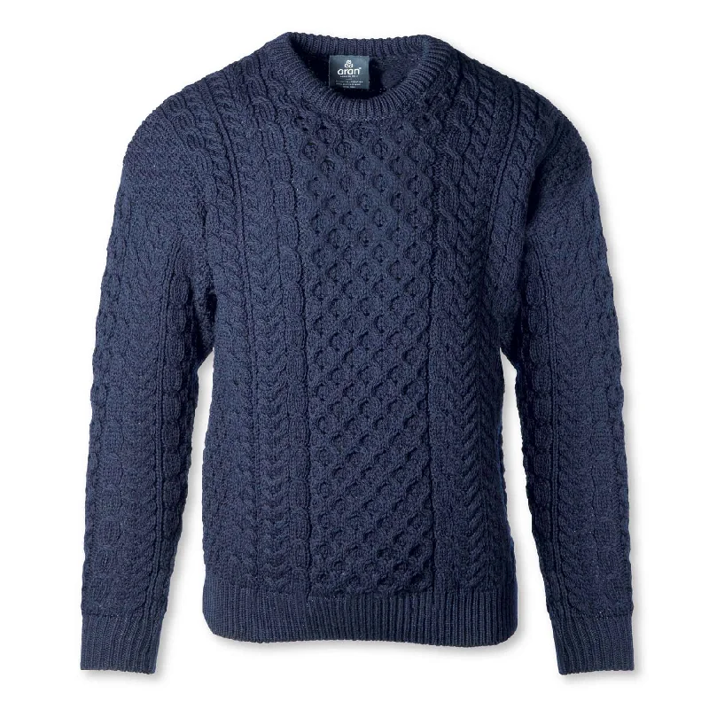 Street Fashion Aran Knit Crewneck Sweater- Navy