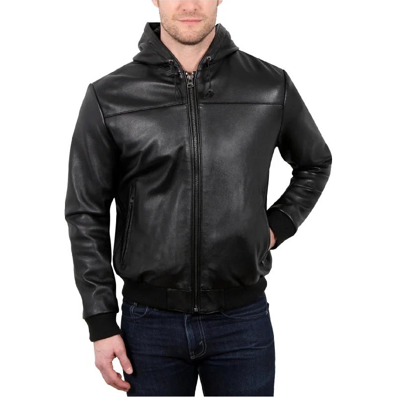 Relaxed Wearables William Rast Mens Leather Hoodie Jacket, Black, Medium