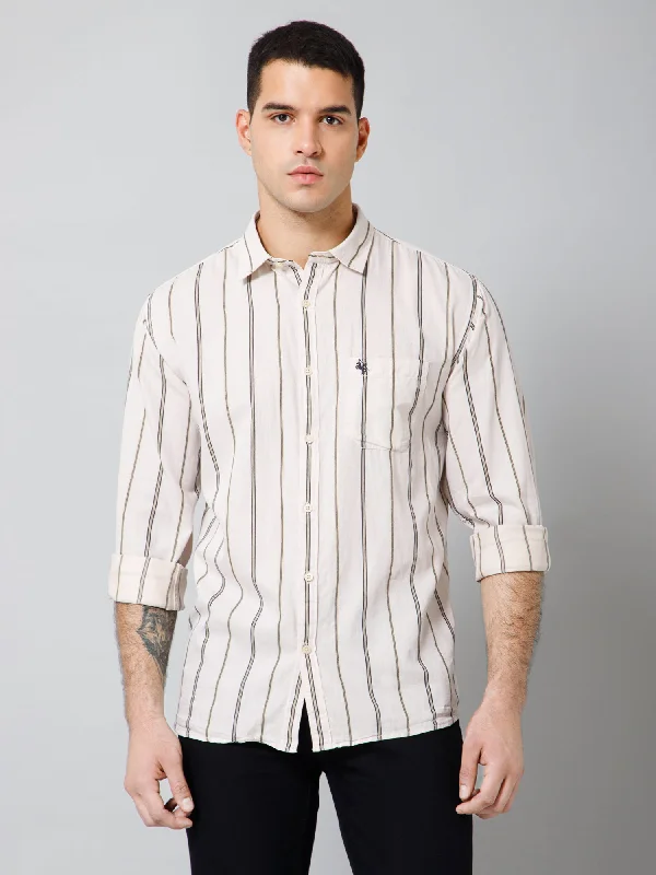 Street Gear Men's Beige Casual Broad Stripe Full Sleeve Shirt