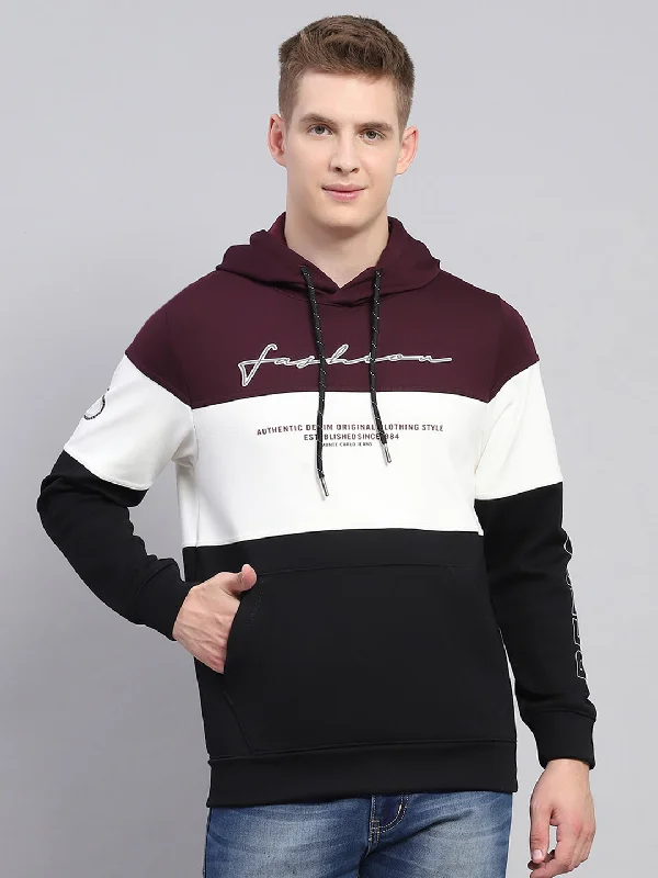 Urban Look Men Maroon Printed Hooded Full Sleeve Sweatshirt