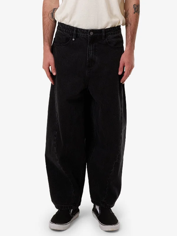 Urban Style Barrel Leg Denim Jean - Aged Black