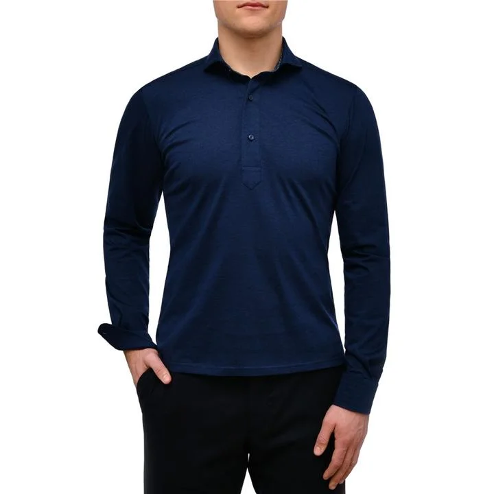 Easy Fit Premium Quality Jersey Knit Long Sleeve Polo SF18067 Navy
