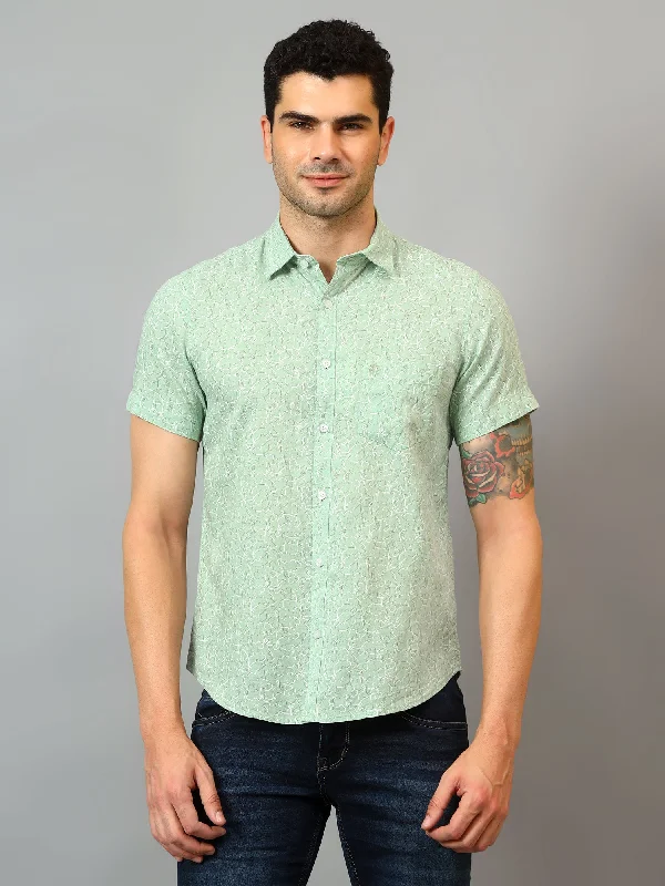 Functional Tops Men's Green Casual Abstract Print Half sleeve Shirt