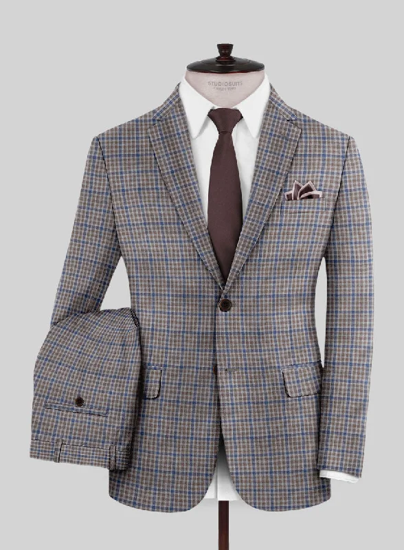 Easy Fit Reda Matio Brown Checks Wool Suit