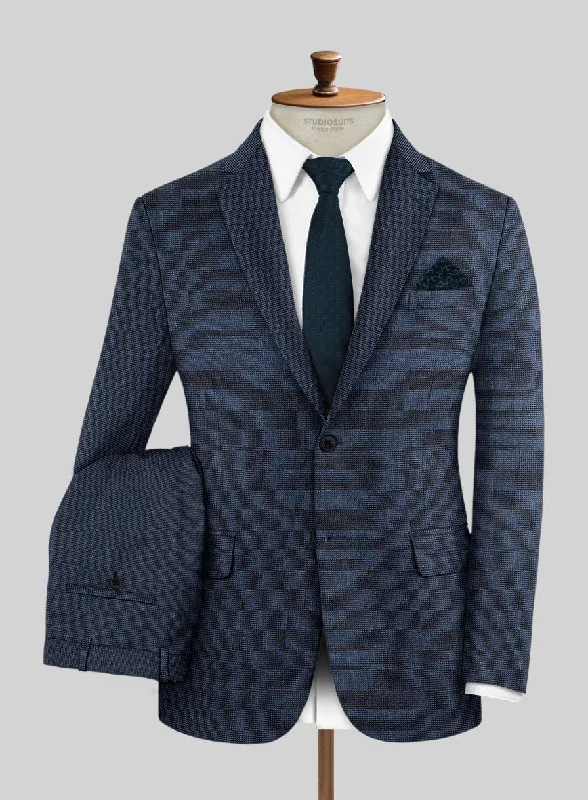 Modern Apparel London Loom Dark Blue Nailhead Wool Silk Linen Suit
