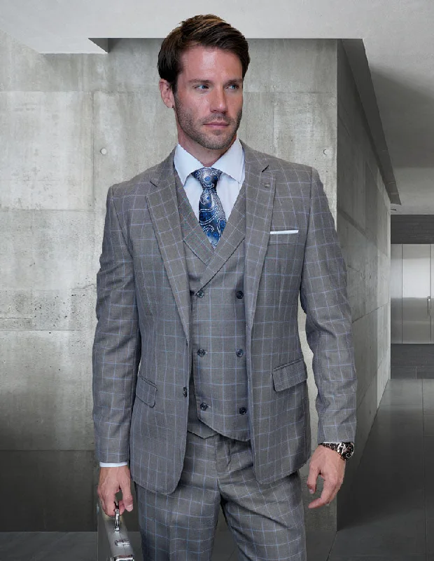 Urban Jeans Statement 3 Piece Super 200's Suit - Grey Window Pane