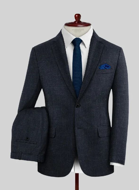Easy Fit London Loom Dark Blue Twill Wool Silk Linen Suit