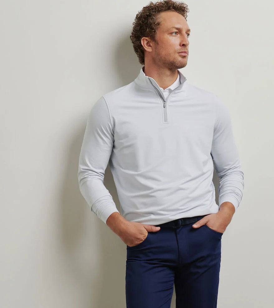 Everyday Denim Peter Millar Men's Perth Sugar Stripe Performance 1/4 Zip Pullover Sweater - British Grey Everyday Denim Peter Millar Men's Perth Sugar Stripe Performance 1/4 Zip Pullover Sweater - British Grey
