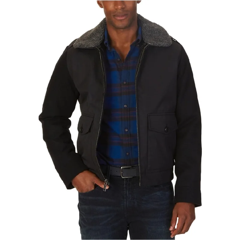 Basic Fashion Nautica Mens Fleece Bomber Jacket, Black, Medium