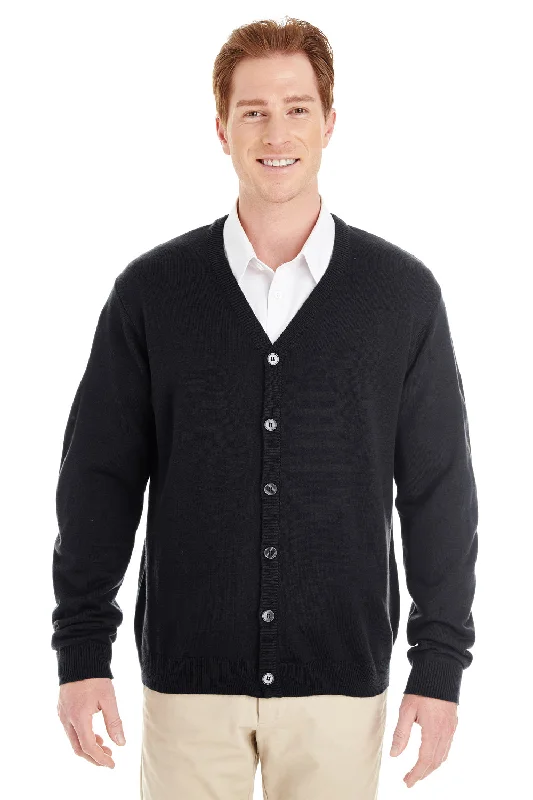 Cozy Looks Harriton Mens Pilbloc Pill Resistant Button Down Long Sleeve Cardigan Sweater - Black